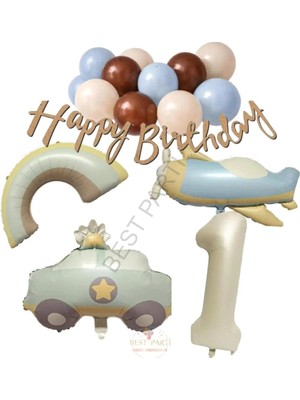 Best Parti Happy Bırthday Yazılı Retro Renkler Doğum Günü Balon Seti Yaş-1