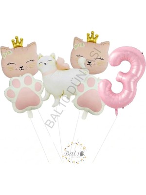 Bal10 Dünyası Pembe Rakam Patili Kedi Konsept Doğum Günü Parti Seti Yaş-3