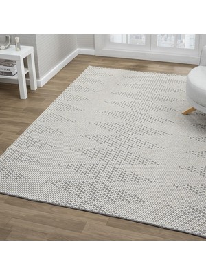 Pera Halı Beyaz Siyah Melanj Baklava Desenli Modern Halı - L711BCW