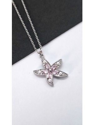 Serenity Pembe Zirkon Taşlı Deniz Yıldızı Çelik Kolye