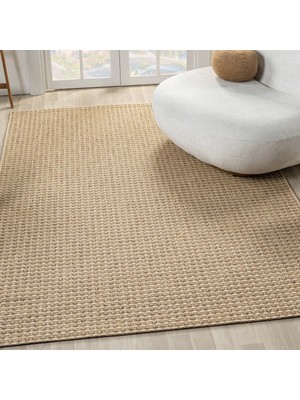 Pera Halı Düz Bej Kareli Hasır Dokuma Modern Halı - L667KABO