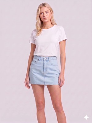 Sibel Günay Butik Bebe Mavi Pamuklu Kot Mini Etek - 40CM Cepli Denim Etek