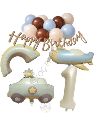 İstoç Parti Happy Bırthday Yazılı Retro Renkler Doğum Günü Balon Seti Yaş-1