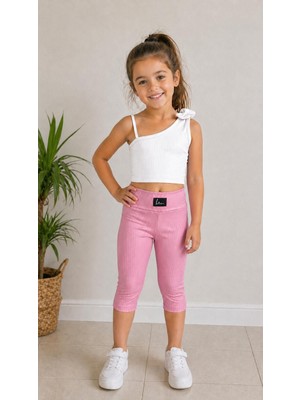 Aselin Kids Kız Çocuk Ribana Taytlı Yazlık Takım Esnek Kumaş Spor Set