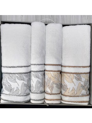 Özdilek 4 Parça Hamam Seti -Frond Gri Kahve- (Banyo Havlusu Büyük Boy), Havlu Seti