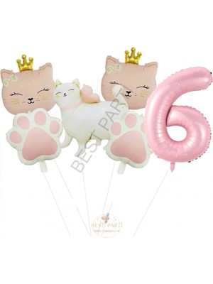 Best Parti Pembe Rakam Patili Kedi Konsept Doğum Günü Parti Seti Yaş-6