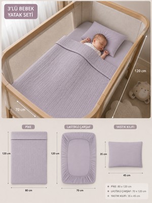 Ozz Baby %100 Pamuk Anne Yanı Park Yatak BEBEK  Pike Takımı (80X120)  Lastikli Bebek Çarşafı (70X120X15) (60X110X20) Yastık Kılıfı (35X45) (Oeko-Tex Sertifikalı)