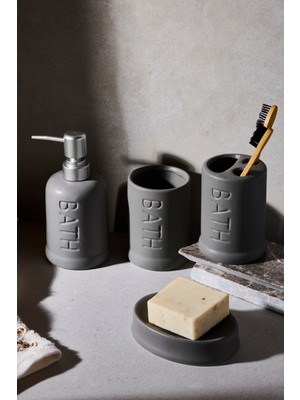 UltraMint Yumuşak ve Şık 4'lü Banyo Mat Seti, Gri Stoneware Tasarımı
