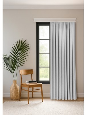 Gauze Fabric Design Safir Kadife Dokulu Yüksek Kaliteli Açık Gri Ekstraforlu Fon Perde
