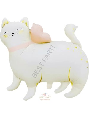 Best Parti Retro Krem Renk Kedi Folyo Balon