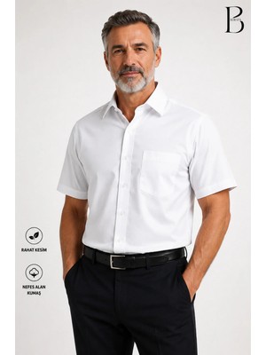 BURSPA Rahat Kesim Klasik Pamuklu Kısa Kol Erkek Baba Gömlek