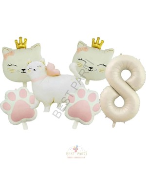 Best Parti Krem Rakam Patili Kedi Konsept Doğum Günü Parti Seti Yaş-8
