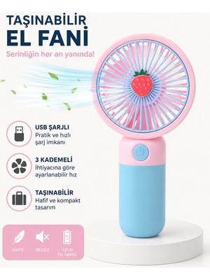 Floryn Taşınabilir Mini Fan Sessiz Çalışma Özelliği ile Uzun Süre Kullanım İçin USB Şarjlı