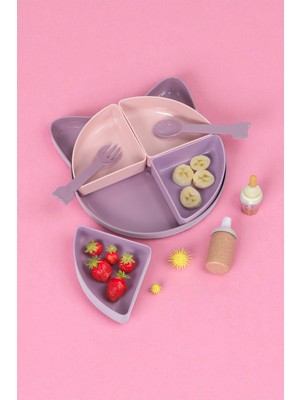 Gondol Kitty 7 Parça Kedicik Model Çocuk Bebek Çatal Kaşık Tabak Yemek Beslenme Seti Mama Tabağı