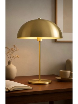 Burenze Modern Tasarım Mars Abajur Dekoratif Masa Lambası Eskitme Gold Sarı Metal Gövde