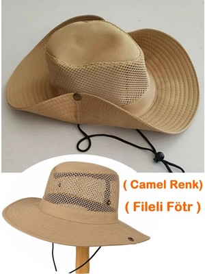 Neler Geldi Neler ( Camel Renk) Föter Şapka Snap Düğmeli Yürüyüş ve Avcılık Panama Şapkası ( Fileli Fötr ) ( Unisex