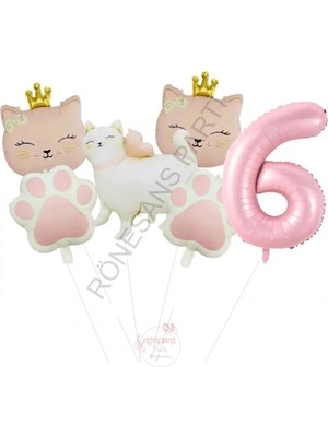 Rönesans Parti Pembe Rakam Patili Kedi Konsept Doğum Günü Parti Seti Yaş-6