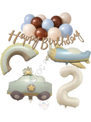 İstoç Parti Happy Bırthday Yazılı Retro Renkler Doğum Günü Balon Seti Yaş-2