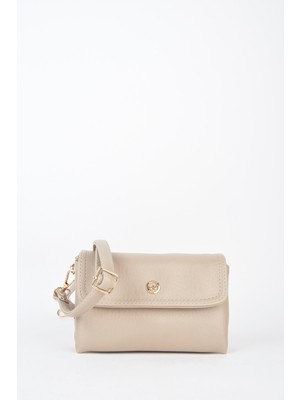 Vivaq Kadın Lilya Vizon 2 Bölmeli Kapaklı Küçük Boy Fermuar ve Çıt Çıt Kapama El Kol ve Omuz Çantası