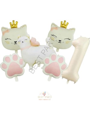Best Parti Krem Rakam Patili Kedi Konsept Doğum Günü Parti Seti Yaş-1