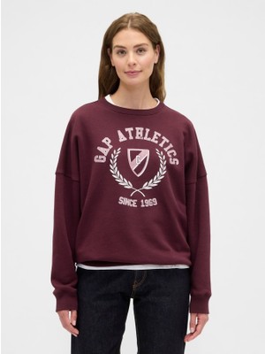 Gap Kadın Bordo Oversized Grafik Sweatshirt