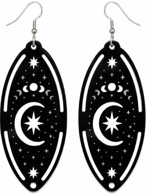 Tamgacrafts Siyah Akrilik Ay Yıldız Küpe - Astroloji Tasarımlı Ultra Hafif Mistik Kadın Küpesi