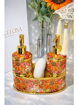 UltraMint Gold Lüks 2'li Sıvı Sabunluk Seti, Dekoratif Mutfak ve Banyo Aksesuarları