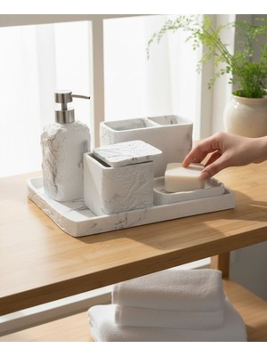 UltraMint Lüx 5 Parça Beyaz Silver Banyo Seti, Şık ve Zarif Tasarım