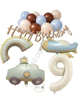 Bal10 Dünyası Happy Bırthday Yazılı Retro Renkler Doğum Günü Balon Seti Yaş-9