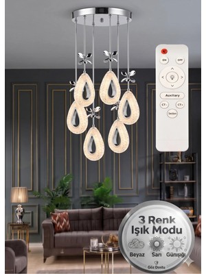Akgül Lalin Krom Kumandalı 6lı Avize