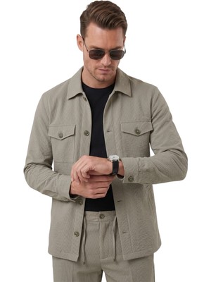Deepsea Yeşil Slim Fit Gofre Dokulu Yazlık Spor Takım Elbise – Yarım Astarlı Likralı 2’li Kombin 2604007