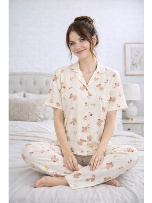Formo Premıum Kadın Viskon/bambu Yüksek Kaliteli Gömlek Yaka Düğmeli Yumuşak Dokulu Pijama Takımı