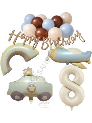 Rönesans Parti Happy Bırthday Yazılı Retro Renkler Doğum Günü Balon Seti Yaş-8