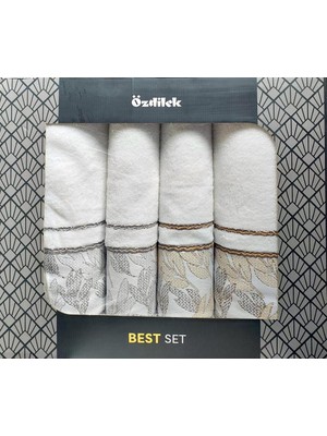 Özdilek 4 Parça Hamam Seti -Frond Yeşil Kahve- (Banyo Havlusu Büyük Boy), Havlu Seti