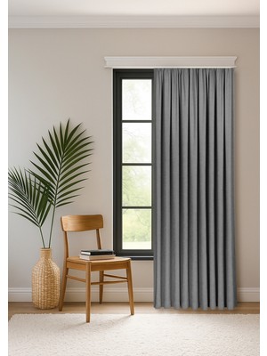 Gauze Fabric Design Safir Kadife Dokulu Yüksek Kaliteli Gri Ekstraforlu Fon Perde