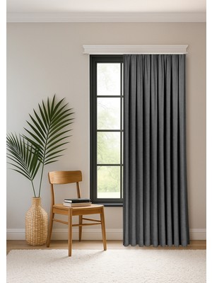 Gauze Fabric Design Safir Kadife Dokulu Yüksek Kaliteli Antrasit Ekstraforlu Fon Perde