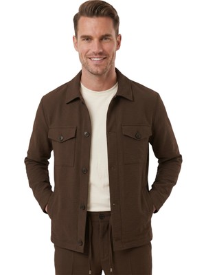 Deepsea Kahve Slim Fit Gofre Dokulu Yazlık Spor Takım Elbise – Yarım Astarlı Likralı 2’li Kombin 2604007