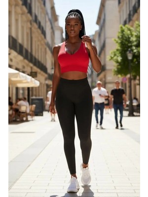 Marsilyan Kadın Kırmızı Modern Fit Derin Göğüs Dekolteli Şık Crop Top Bluz
