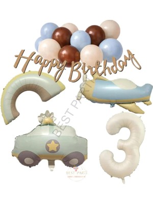 Best Parti Happy Bırthday Yazılı Retro Renkler Doğum Günü Balon Seti Yaş-3