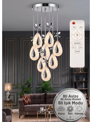 Akgül Lalin Krom Kumandalı 8li Avize