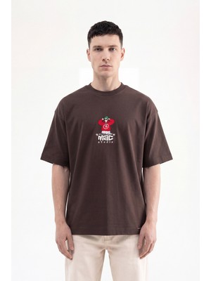 Machinist Clothing Erkek Mac Studio Interlok Oversize Tişört Koyu Kahverengi