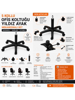 Kübra Büro Ofis Koltuğu Mekanizmalı Tamir Seti Plastik Yıldız Ayak Amortisör ve Tilt Mekanizması