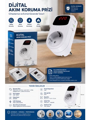 Cata CT-9187 Akım Korumalı Priz 4000W Voltaj Koruma Regülatörü LED Ekranlı