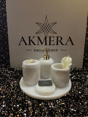 UltraMint Lüks 5 Parça Beyaz Mermer Banyo Aksesuar Seti