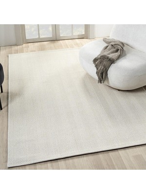 Pera Halı Krem Beyaz Kılçık Desenli Modern Halı - L665KRBO