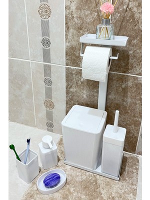 UltraMint Prizmatik 6 Parça Banyo Seti: Çöp Kovası, Wc Fırça ve Aksesuarlar