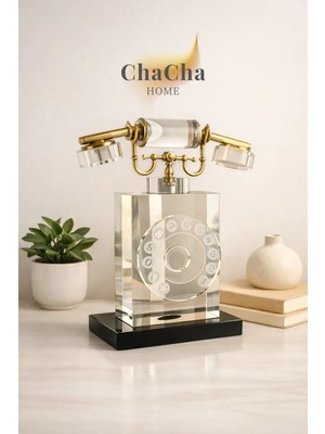 Ynsk Luxury Dikey Kristal Cam Nostaljik Telefon Obje 28X23 cm - Çevirme Tuşlu Lüks Ofis Masası Aksesuarı Biblo