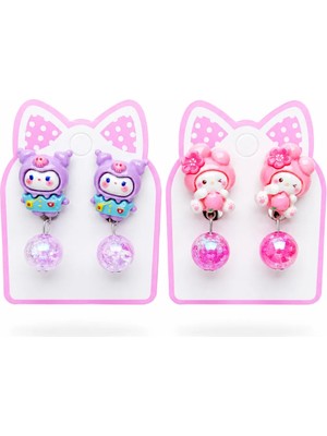 The Littles Kids Hello Kitty Kuromi Sanrio Karakterli Karışık Renk ve Model Bijuteri Renkli Boncuklu Arkası Sıkıştırmalı Çocuk Küpe Seti -1 Çift (2 Adet)