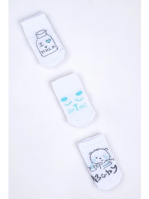 Cocole Socks Erkek Bebek Soket Çorabı 3’lü Set – Pamuklu Beyaz Sevimli Figür Desenli