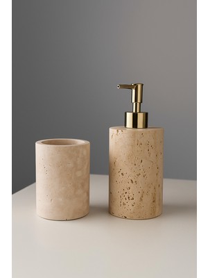 UltraMint Doğal Traverten Taş Banyo Seti, Şık ve Modern Tasarım